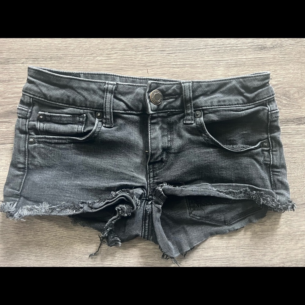 American Eagle Washed Black Super Low Rise Shortie 2